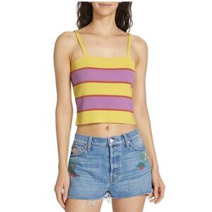 NWT Mother Large The Tube Colorblocked Tank Purple Yellow Stripes MSRP $178